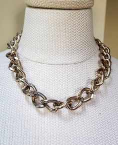 Vintage Adjustable Chain Link Choker/Bib Necklace. Has vintage wear. Metal Curb Chain Necklace, Silver Chain Necklace With Oval Link And Gold Chain, Metal Chain Link Necklace, Costume Jewelry Chain Necklace With Chunky Chain Link, Chunky Chain Link Necklace In Costume Jewelry, Retro Silver Chain Jewelry, Vintage Style Chunky Chain Necklace As Gift, Vintage Chunky Chain Necklace As Gift, Silver Retro Chain Jewelry