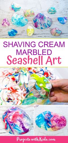 this is an easy and fun art project for kids to do with marbled seashells