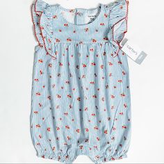 Carter’s Flutter Sleeve Romper. 18 Month Snap Closure Romper. White With Blue Stripes And Red Flowers.Absolutely Adorable. We Got Two Of These So This One Never Got Worn. New With Tags. Sleeved Romper, Red Flowers, Flutter Sleeve, Blue Stripes, Snap Closure, Red White, Red And White, Rompers, Stripes