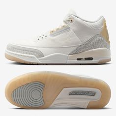 The Air Jordan 3 Retro Se ‘Craft’ In ‘Ivory’ Showcases A White Leather Upper With Grey Elephant Print Overlays At The Forefoot And Heel. A Double-Exposed Jumpman Decorates The Tongue, While A Semi-Translucent Heel Tab Displays Tonal Jumpman Branding Atop A Printed Nike Logo. The Throwback Silhouette Rides On A Matching White Polyurethane Midsole, Featuring Visible Air-Sole Cushioning And A Subtle Splash Of Cream Coloring At The Heel. A Translucent Rubber Outsole Delivers Durable Traction Underfo Orewood Brown Jordan 3, Air Jordan 3 Neapolitan, Air Jordan 3 Desert Elephant, Air Jordan 3 White Cement, Retro 4 Jordans, Jordan 3 Craft Ivory, Asics Running Shoes, Air Jordan 3 Retro, Jordan 13 Retro