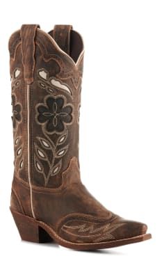 Laredo Women's Zuri Distressed Brown Floral Inlays Snip Toe Cowboy Boots Dark Brown Cowboy Boots, Floral Cowboy Boots, Women's Western Fashion, Thrifting Ideas, Cowgirl Boots Square Toe, Cute Cowgirl Boots, Buckaroo Boots, Cowboy Boots Square Toe, Alligator Boots