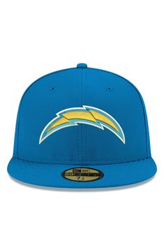 An avid Los Angeles Chargers fan like you will need the proper headwear for the game. This Team Basic 59FIFTY fitted hat from New Era is a solid choice. Its distinctive look provides you with the means to really stand out as you wildly cheer on the Los Angeles Chargers. No matter where you watch, this sweet hat will elevate everyone's spirits and get them fired up for the game! Material:  100% Polyester High Crown Structured fit Flat bill Fitted Embroidered graphics with raised details Contrast- Fan Gear Visor Hat, One Size Fits Most, Fan Gear Cap Hat, Team-colored Curved Brim Hat For Fans, Team-colored Hat With Curved Brim For Fans, Sports Fan Hat With Curved Brim, Curved Brim Sports Fan Hat, Blue Fitted Hat For Baseball Season Fan Merchandise, Sports Fan Hats With Curved Brim, Blue Flat Bill Fitted Hat Fan Merchandise