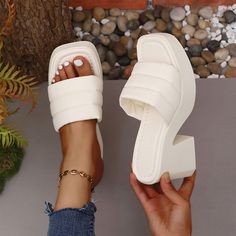 Shipping: Worldwide Express Shipping AvailableDelivery time: 7-15Days Fast ShippingReturns: Fast refund, 100% Money Back Guarantee.SPECIFICATIONSBrand Name: FEILUOMANShoes Type: Modern SlippersApplicable Place: outsideUpper Material: PUHeel Height: High (5cm-8cm)Origin: Mainland ChinaCN: ZhejiangSeason: SummerHeel Type: Hoof HeelsItem Type: slippersFashion Element: PlatformDepartment Name: ADULTOutsole Material: RubberWith Platforms: YesPlatform Height: 0-3cmStyle: NoveltyInsole Material: PUPatt Trendy White Closed Toe Block Heels, Trendy White Platform Block Heels, Trendy White Block Heels With Platform, Trendy White Block Heels With Round Toe, Trendy White Open Heel Wedge Sandals, Trendy White Open Toe Mules, Trendy White Wedge Heels, Casual White Square Toe Sandals, White Open Heel Wedge Sandals With Padded Heel