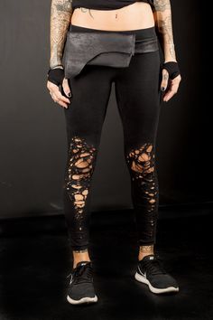 Basic shredded futuristic women's leggings.Made of cotton Lycra, mid waist,elastic waistband and distressed... What i love on these leggings is that it may be an edgy design for leggings but they are so comfortable and great looking at the same time once you wear them you only gonna want one more color ! Fitted Distressed Pants For Fall, Fitted Ripped Pants For Fall, Ripped Fitted Pants For Fall, Fall Stretch Distressed Pants, Edgy Fall Streetwear Leggings, Punk Style Fitted Leggings For Streetwear, Trendy Stretch Distressed Pants, Stretch Grunge Pants For Alternative Fashion, Grunge Stretch Leggings For Alternative Fashion