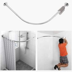 a man is using a shower head to clean the shower