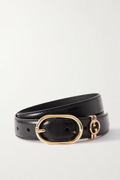 Gucci's belt is topped with the iconic 'GG' hardware in place of a traditional loop. It's crafted from black leather and has a cylindrical buckle. Wear it to elevate jeans or tailoring. Black Gg Belt, Gucci Belt For Sale, Luxury Gucci Belts, All Black Gucci Belt, Gucci Belt Vintage, Gucci Belt Silver, Pearl Gucci Belt, Gucci Belt Fake Vs Real, Original Gucci Belt