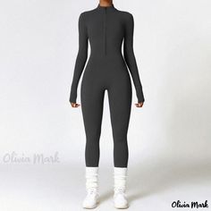 Olivia Mark - Long-sleeve Fleece-lined Yoga Jumpsuit, Winter Warmth, Waist-cinching Bodysuit, Same Day Shipping Yoga Bodysuit, Jumpsuit Winter, Yoga Jumpsuit, Yoga Long Sleeve, Hip Clothes, Flare Jumpsuit, Boiler Suit, Sleeveless Bodycon Dress, Active Wear Outfits