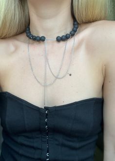 "A big bold chunky necklace made of lava stones, stainless steel chains and bar.  Necklace length: 36 cm (14\") + 5cm (2\") chain extension.  Bar drop lenght 15,5 cm or 6\". Great gift idea for women (wife, girlfriend, mom, sister...). All our jewelry are wrapped in our original packaging ready to be presented. Material of chains, closure, bar - Stainless steel does not change color, does not cause allergic reactions, does not rust or corrode, does not tarnish, stain or fade, does not turn your Modern Choker With Adjustable Chain For Parties, Modern Adjustable Chain Choker For Parties, Modern Party Choker With Adjustable Chain, Trendy Ball Chain Necklaces For Party, Trendy Party Necklaces With Ball Chain, Minimalist Party Choker Chain Necklace, Adjustable Ball Chain Choker Jewelry, Adjustable Ball Chain Choker, Minimalist Party Choker With Adjustable Chain