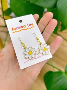 Super cute earrings! To clean, wipe gently with a soft cloth Preppy Earrings, Desk Stickers, Play Shop, Bath Candles, Daisy Earrings, White Daisy, Baby & Toddler Clothing, Baby Essentials, Cute Earrings