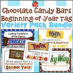 chocolate candy bar year tag variety pack bundle for back - to - school and classroom activities