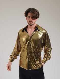 Metallic shirts reflecting the fashion of the 1970s are designed for spouses who want a match. Party shirts with wide collars reflect the style of the 1970s-1980s. It is preferred for stage, show, performance, birthday, studio 54 parties and many parties. SİZE  XS    Chest 112 cm S      Chest 116 cm M     Chest 120 cm L      Chest 124 cm XL    Chest 130 cm 2XL  Chest 136 cm You can click on the link for the jumpsuit. https://www.etsy.com/listing/1375575198/gold-wide-leg-jumpsuit-bright-party-suit?click_key=16781fcf6170a73a6da033288903ef669ad03837%3A1375575198&click_sum=6cc2691c&ref=hp_rv-2 All of our products are our own special designs. We have different colors and designs that you don't see. We can make many models for you with different fabrics in our store. All you have to do is send u Fitted Gold Collared Top, Long Sleeve Tops For Halloween Party, Halloween Party Long Sleeve Tops, Fitted Disco Shirt For Party, Fitted Disco Style Party Shirt, Fitted Disco Party Shirt, Fitted Long Sleeve Shirt For Costume Party, Disco Style Fitted Shirt For Party Season, Fitted Disco Shirt For Party Season