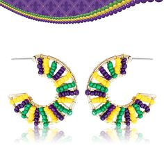 PRICES MAY VARY. Title: Mardi Gras Earrings for Women, Beaded Purple Green Metallic Hoops Earrings for Women Carnival New Orleans Masquerade Holiday Jewelry Gift. Product Type: Departments > Women > Jewelry > Earrings > Drop & Dangle New Orleans Masquerade, Mardi Gras Earrings, Holiday Beading, Mardi Gras Beads, Hoops Earrings, Holiday Earring, Fancy Dresses Party, Handmade Jewelry Gift, Holiday Jewelry