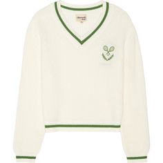 Women's Varsity Tennis Racquets Ribbed Cuff V-Neck Sweater, Ivory - Ellsworth + Ivey Sweaters | Maisonette Hamptons Tennis, Tennis Sweater, Tennis Racquets, Tennis Club, Tennis Clubs, Buy Buy Baby, Quarter Zip Pullover, Ladies Golf, V Neck Sweater