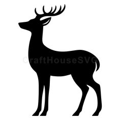 a black silhouette of a deer with antlers on it's head and tail