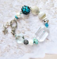 Beach Jewelry, Beach Bracelet, Beaded Bracelet, Chunky Bracelet, Ocean Jewelry, Starfish Bracelet, T Turquoise Beaded Bracelets With Starfish Charm, Bohemian Style Bracelet With Starfish Charm, Bohemian Turquoise Starfish Beaded Bracelets, Turquoise Starfish Beaded Bracelets, Ocean-inspired, Turquoise Ocean-inspired Bracelet With Starfish Charm, Ocean-inspired Turquoise Bracelet With Starfish Charm, Ocean-inspired Turquoise Starfish Beaded Bracelets, Turquoise Bohemian Crystal Bracelet For Beach, Bohemian Turquoise Crystal Bracelet For Beach