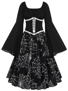 Embrace gothic allure with Retro Stage's Halloween Spider Web Swing Dress. Step into the darkness with this stylish and haunting ensemble. Halloween Costumes For Ladies, Outfits For Dates With Boyfriend, Witchcore Dress, Halloween Style Outfits, Willow Outfits, Spider Outfit, Cute Winter Dresses, Spider Dress, Animated Clothing