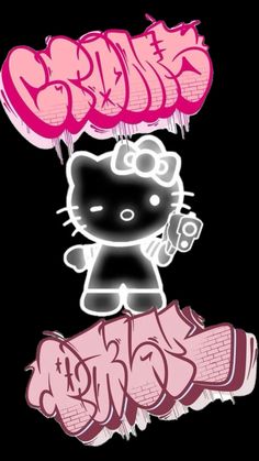 an image of hello kitty graffiti on a black background