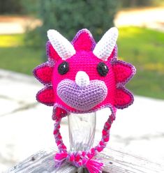 Crochet triceratops dinosaur hat. Crochet hat Whimsical Pink Crochet Hat With Adjustable Fit, Whimsical Adjustable Pink Crochet Hat, Whimsical Pink Adjustable Crochet Hat, Whimsical Adjustable Crochet Hat, Pink Adjustable Crochet Hat In Playful Style, Playful Handmade Adjustable Crochet Hat, Handmade Playful Adjustable Crochet Hat, Handmade Adjustable Playful Crochet Hat, Adjustable Whimsical Crochet Cap