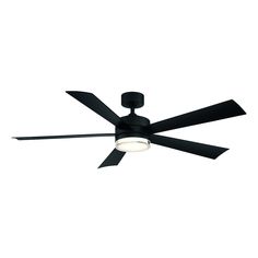 a black ceiling fan with light on it