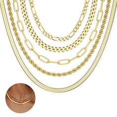 PRICES MAY VARY. 【Gold Layered Necklace Set】You Can Choose Your Favourite 14k Gold Layered Necklace from Four Different Combinations of Chain Necklaces, Each Containing Five Different Designs.Herringbone Necklace For Women, Flat Snake Choker Necklace, Gold Paperclip Necklace, Cuban Link Chain Necklace, etc. Each Gold Layer Necklace is Simply Designed to be Worn Alone, Layered or with A Pendant to Help You Create Your Own Unique Style. 【Gold Choker Necklaces for Woman】The Length of These Layered Layering Necklaces Gold, Gold Layered Necklaces, Snake Choker Necklace, Snake Choker, Chain Layering, Stackable Necklaces, Women Choker Necklace, Dainty Gold Jewelry, Paperclip Necklace