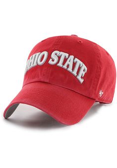 This Ohio State Buckeyes Red Adjustable Hat features a front team logo. 47 Clean Up, Front embroidered team logo, Side '47 embroidery, Garment washed cotton, Relaxed, dad hat style, Fit: True to Size, Cotton, Wipe clean with cloth or cleaning kit, 4 Game Day Cotton Baseball Cap In Team Colors, Team-colored Cotton Baseball Cap For Game Day, Team-colored Cotton Hats With Curved Brim, Game Day Cotton Hat With Embroidered Logo, Collegiate Cotton Baseball Cap For Fans, Collegiate Team-colored Cotton Baseball Cap, Collegiate Cotton Baseball Cap For Fan Merchandise, Collegiate Cotton Dad Hat With Curved Brim, Cotton College Hats For Baseball Season