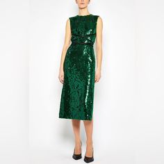 This Item Is New With Tag . To Prevent Any Illegal Store Return These Is A Line Through The Designer Name. Luxury Midi-length Sequin Dress, Evening Green Sequined Midi Dress, Elegant Green Sequined Midi Dress, Green Sequin Midi Dress For Evening, Green Sleeveless Sequin Dress For Formal Events, Green Sleeveless Sequin Dress For Formal Occasion, Green Sequined Midi Cocktail Dress, Green Sequin Midi Dress For Cocktail, Pink Runway Dress