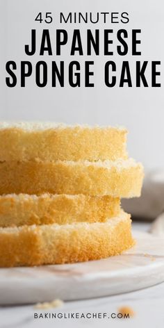 Four layers of Japanese sponge cake on a marble board. Japanese Sponge Cake Recipe, Soft Sponge Cake Recipe, Japanese Sponge Cake, Japanese Pastries, Soft Cake, Japanese Cake, Cotton Cake, Quick Cake, Vanilla Sponge Cake