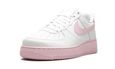 The Nike Air Force 1 Low '07 has returned with yet another vibrant colorway of the iconic silhouette.  A pastel update for the white sneaker fan, this low-top Air Force 1 features a light pink take on the brand’s signature Nike Swoosh on the side and heel tab.  On the lower half, a corresponding light pink sole completes the look and juxtaposes nicely with the all-white leather up top.  Nike Air branding appears on the tongue, heel, and midsole. Foams Shoes, Foam Shoes, Top Nike, Cute Nike Shoes, Air Jordan Sneakers, Nike Air Force 1 07, Cute Nikes, Nike Air Force 1 Low, Stadium Goods