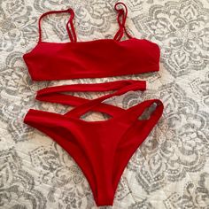 New Without Tags. Clean And In Perfect Condition. The Perfect Little Red Bikini. Top Is Size Small Wit Straps And Padding. Bottom Is Size Small, Has A Very Elegant Detail On The Waist And It Is A Tiny Bikini. Perfect Addition To Your Summer Wardrobe!! Red Strappy Swimwear For Vacation, Red Strappy Summer Swimwear, Red Strappy Beachwear Swimwear, Red Strappy Swimwear, Red Strappy Swimwear For Beach Season, Strappy Red Swimwear For Pool, Red Strappy Swimwear For Summer, Strappy Stretch Red Swimwear, Zaful Bikinis