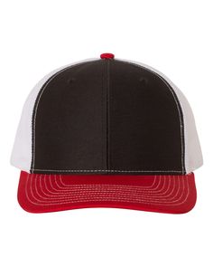 Richardson 112 - Trucker Snapback - BLACK/WHITE/RED - OSFA | Richardson Snapback Trucker Cap in Black/White/Red Size Adjustable | Mesh Monogram Hats, Medical Bag, Blue Khakis, Navy And Brown, Backpack Tote Bag, Work Wear Women, Black White Red, Hat Shop, Tote Backpack