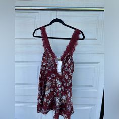 Urban Outfitters Dress, Size Small, Burgundy Velvet Floral With Lace Brand New Urban Outfitters Sleeveless Dress With Lace Trim, Sleeveless Urban Outfitters Dress With Lace Trim, Sleeveless Lace Trim Dress From Urban Outfitters, Sleeveless Lace Trim Dress By Urban Outfitters, Urban Outfitters Floral Print V-neck Dress, Urban Outfitters Red V-neck Dress, Urban Outfitters Sleeveless Mini Dress With Floral Print, Urban Outfitters Sleeveless Floral Print Mini Dress, Urban Outfitters Floral Mini Dress For Date Night