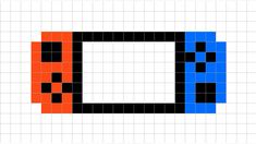 an orange, blue and black square is shown in the middle of a pixel pattern