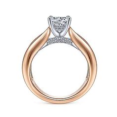 14K White-Rose Gold Wide Band Round Diamond Engagement Ring Wide Band Engagement Ring, Engagement Ring Mountings, Round Diamond Engagement Ring, Wide Band Ring, White Gold Wedding Bands, Natural Diamond Engagement Ring, Round Diamond Engagement Rings, Three Stone Engagement, Three Stone Engagement Rings