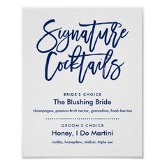 the signature wedding program is shown in blue ink on a white card with black lettering