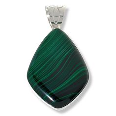 Jay King Sterling Silver Malachite Pendant  This simple, sterling silver pendant highlights the beautiful, banded colors of gorgeous, green South African malachite. Wear it on a favorite chain or beaded necklace for chic, sophisticated looks any time. From Jay King        Pendant approx. 2-5/16"L x 1-5/16"W     Stamped .925     Sterling silver pendant has bezel-set, freeform kite-shaped green malachite stone     Cut-out design on finished reverse     Wide, tapered bail   Stone Information Green Gemstone Bead Pendant Jewelry, Green Gemstone Beads Pendant Jewelry, Elegant Malachite Pendant Jewelry, Green Malachite Gemstone Bead Jewelry, Round Malachite Fine Jewelry, Fine Jewelry Malachite Round Jewelry, Green Malachite Jewelry With Gemstone Beads, Emerald Cabochon Pendant Jewelry, Fine Jewelry With Round Malachite