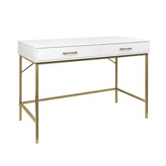 a white and gold desk with two drawers