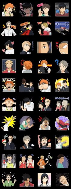 an image of many different anime characters with their names in the center and numbers on each side