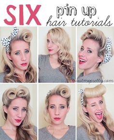 My friend Alyssa would totally do these at school she ALWAYS dresses from the 50's Pin Up Hair Tutorial, Victory Rolls, Pin Up Vintage, Evening Hairstyles, Retro Pin Up