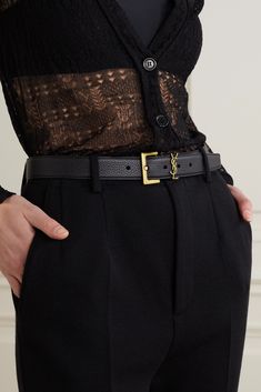 Those who believe style is all in the details won't want to miss SAINT LAURENT's belt. It's made from timeless and versatile black textured-leather and has the house's iconic 'YSL' hardware. Ysl Belt Outfit, Ysl Runway, Saint Laurent Aesthetic, Designer Wishlist, Corporate Outfit, Ysl Belt, Trendy Belts, Womens Leather Belt, Work Wear Women