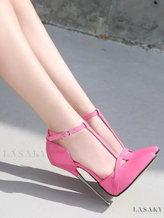 Lasaky - Stylish Magenta Pointed Toe High Heels for Women - Elegant Stiletto Heels with Ankle Strap, crafted in Premium PU Leather High Heel Court Shoes With Heel Loop For Spring, Spring High Heel Court Shoes With Heel Loop, Pink Ankle-high Heels For Formal Occasions, Pink Ankle Strap Court Shoes For Summer, Pink Heels With Reinforced Heel And Pointed Toe, Pink Ankle-high Heels With 4-inch Heel, Pink Pointed Toe Heels With Reinforced Heel, Pink Pointed Toe Sandals With Reinforced Heel, Pink Court Shoes With Heel Strap For Party