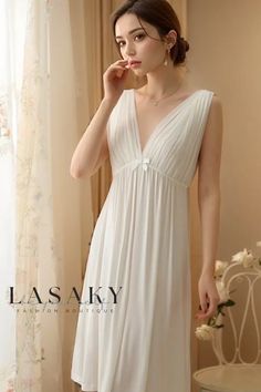 Lasaky - Elegant Sleeveless Cotton Nightgown: Classy and Chic Princess-inspired Loungewear White Sleeveless Dress For Pajama Party, White Sleeveless Nightgown For Pajama Party, Elegant Sleeveless Dress For Sleepover, Elegant Sleeveless Nightgown For Pajama Party, Elegant Sleeveless Dress For Pajama Party, Princess Nightgown, Princess Nightgowns, Cotton Nightgown, Short Loungewear