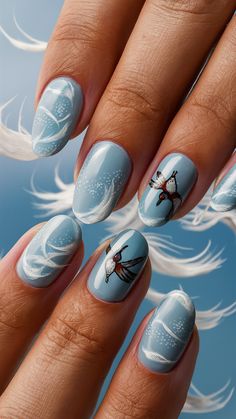 35 Summer Nail Art Designs : Perfect For Matching Swimsuits Wing Nail Art, Summer Nail Art Designs, Feather Nail Art, Dreamy Aesthetic, Spring Nail Designs, Open Sky