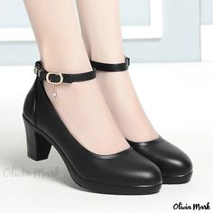 Olivia Mark - Womens High Heel Round Toe Work Pumps in Soft Leather with Chunky Heels and Model-Worthy Qipao Design for Fashionable Show-walking Black Wedge Heels, Work Pumps, Hello Kitty Shoes, Rough Heels, Fashion Shoes Boots, Funky Shoes, Chunky Heel Pumps, Lady Style, Fancy Shoes