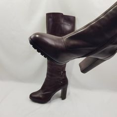 Introducing vintage brown boots with round toe. These fashionable knee-length tall boots for women are comfortable and practical. The elegant tailoring, will emphasize the beauty of your legs. Be the center of attention: these boots are unique in their tailoring. Made of genuine leather. The lining is made of soft, pleasant to the body fabric. Thanks to the elastic band, they fit well around the shin. The 90's - 00's fashion offers you an iconic look that will stand the test of time. In excellen Brown Wide Calf Knee-high Boots, Winter Knee-high Brown Platform Boots, Winter Brown Knee-high Platform Boots, Brown Leather Mid-calf High Boots, Brown Wide Calf Faux Leather Platform Boots, Brown Knee-length Heeled Boots For Winter, Winter Brown Wide Calf Platform Boots, Fitted Brown Faux Leather Platform Boots, Brown Knee-length Winter Boots