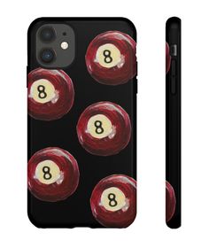 an iphone case with billiards on it and the number eight in white letters