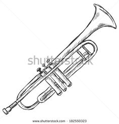 hand drawn trumpet on white background