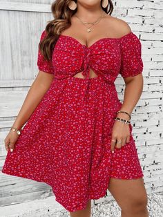 Multicolor Boho Collar Short Sleeve Woven Fabric Geometric,Plants,Ditsy Floral,All Over Print A Line Embellished Non-Stretch  Women Plus Clothing Short Sleeve Summer Dresses, Vestido Casual, Drawstring Shorts, Ditsy Floral, Plus Clothing, Plus Size Dresses, Woven Fabric, One Shoulder