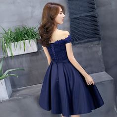 Custom size and custom color are available, there is no extra payment for custom size or custom color. Product Information: Dress Number: #3EWD, Material: Satin, Silhouette: A-line Color: Navy Blue, Hemline: Knee Length, Back Details: Lace-up Delivery times: Processing time: 2-3 weeksShipping time: 3-5 working days Rush Order Rush order service is available. For rush order, you can receive your order in 2 weeks. Custom Measurements For custom size, please leave us the following measurements in t Prom Dress Off Shoulder, Cute Homecoming Dresses, Floral Cocktails, Dress Off Shoulder, Dresses Quinceanera, Evening Dresses Cocktail, Handmade Dresses, Wedding Bridesmaid Dresses, Elegant Floral