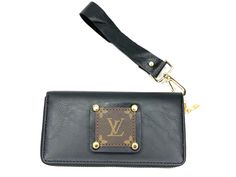 Double Wristlet Wallet in Black (black patch, gold hardware) - Patches Of Upcycling Boutique Wholesale, Used Louis Vuitton, Black Patch, Handbag Wallet, Wristlet Wallet, Wallet Accessories, Gold Hardware, Card Slots, Slots