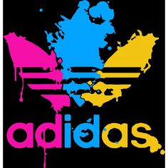 the adidas logo is multicolored with paint splattered on it's black background